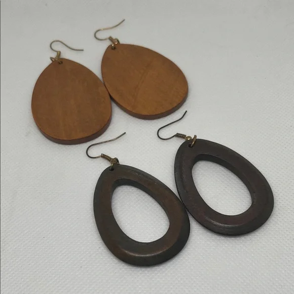 Lightweight Wooden Teardrop Earrings Set - Picture 1 of 4